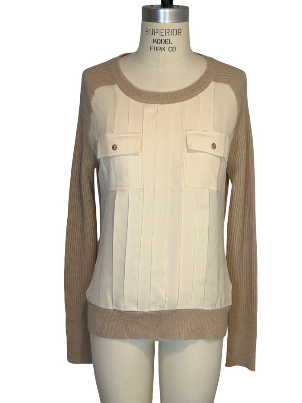 Tory Burch Silk and Cashmere Pullover Sweater Top Pleated Front Women's SMALL